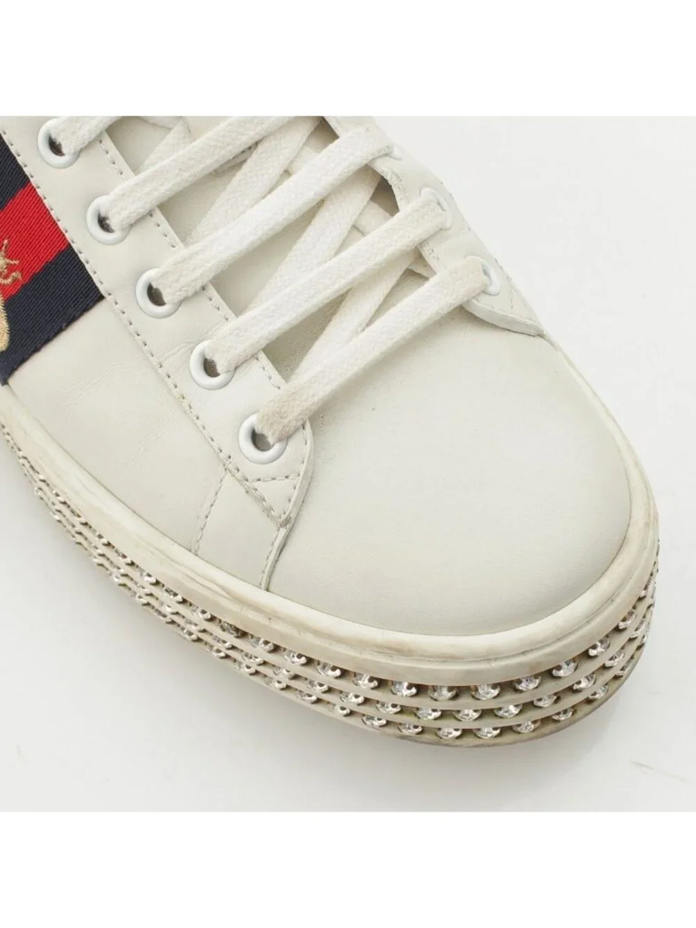 Gucci Sherry Line Leather Bijou Platform Low Top Sneakers White